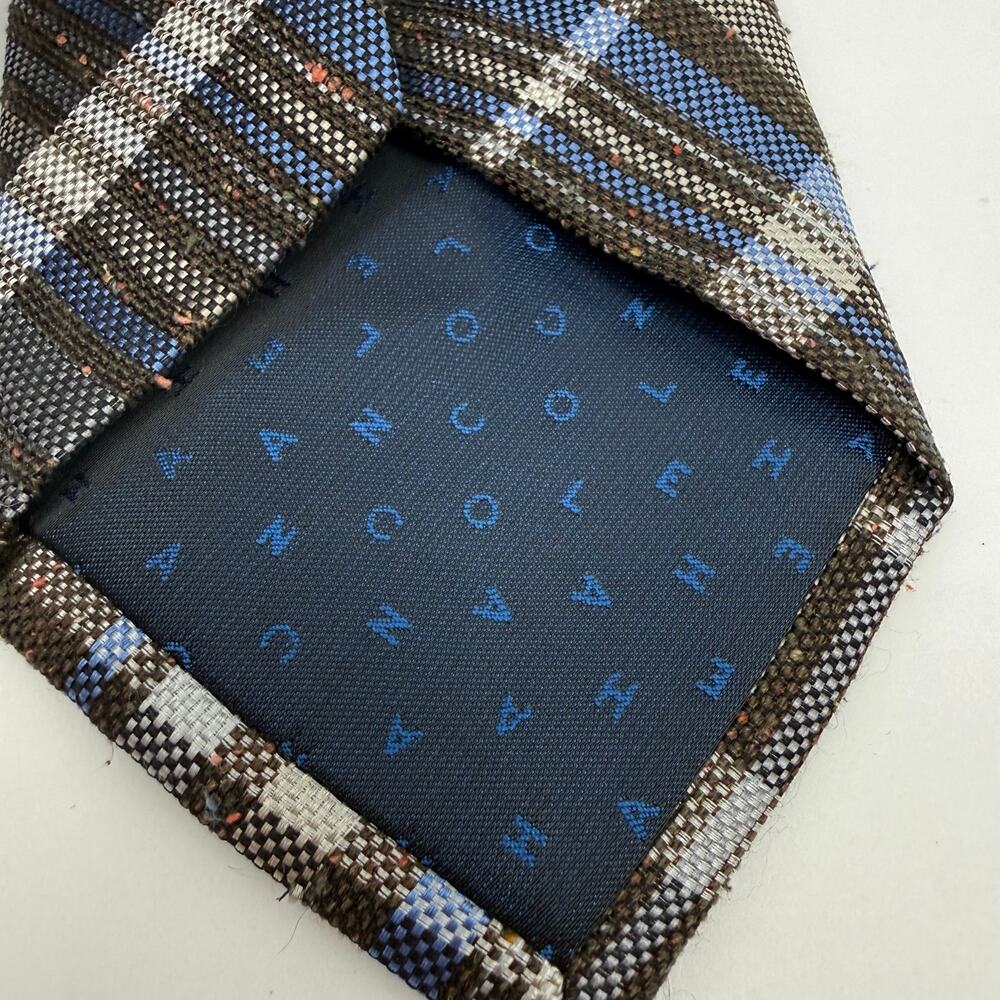 Cole Haan Tie Men’s brown blue plaid 100% silk textured Tweed Menswear Office - Picture 5 of 11
